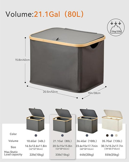 Storage Basket with Lid and Handles, 80L Fabric Bin for Shelf, Closet, Toy Organization, Collapsible Storage Organizer for Home, Grey