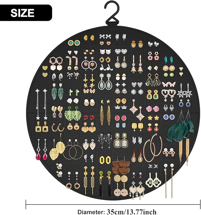 Earring Organizer, Hanging Earring Holder Holds Up to 128 Pairs, Stud Earring Organizer Storage, Round Earring Display Earring Holder Organizer for Women Girls-Black A