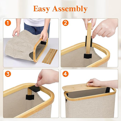 Lifewit Toilet Paper Storage Holder for 12 to 16 Rolls, Free Standing Toilet Paper Basket Stand with Bamboo Lid, Collapsible Fabric Bathroom Organizer Box for Mega Rolls, 30L, Extra Large, Beige