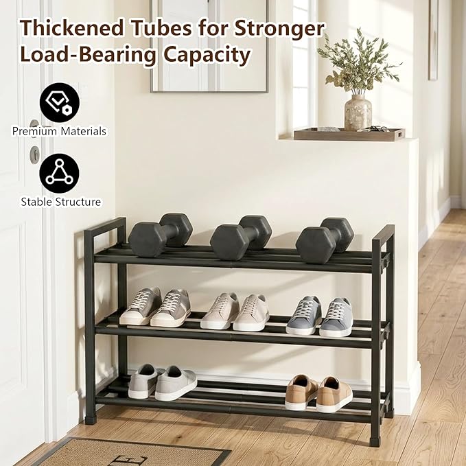 jessie 3-Tier Expandable Shoe Rack, Heavy Duty Metal Freestanding Shoe Shelf Storage Organizer for Entryway Closet Doorway (3 layer)