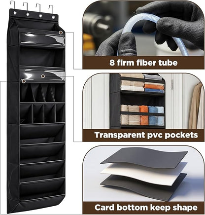 8 tiers Door Back Organizer, Multifunction Over the Door Hanging Shoe Rack with Oxford Fabric Deep Pockets, 66.9 x 16.5 x 5.9 Inches Storage Organizer (Black)