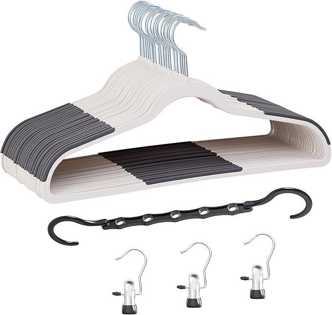 VECELO 25 Pack Clothes Hangers, Non-Slip Plastic Coat Hanger, 360°Swivel Hook & Space Saving for Bedroom Closet, Great for Shirts, Pants, Excellent Heavy Duty