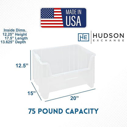 Hudson Exchange 20" x 15" x 12.5" (54 Pack) Plastic Giant Stackable Hopper Bin Container, Clear