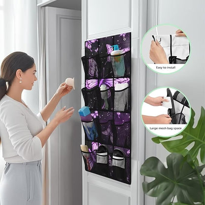 Generic Purple Butterfly Door Storage Organizer Elastic Over The Door Pantry Organizer Spandex Fabric Is Not Only Flexible But Also Allows The Bag to Fit Into Any Space Behind The Door