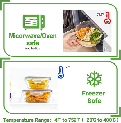 HOMBERKING 24pc Glass Food Storage Containers with Lids, Glass Meal Prep Containers, Airtight Bento Boxes, BPA Free & Leak Proof, Pantry Kitchen Storage(12 lids & 12 Containers) - Gray
