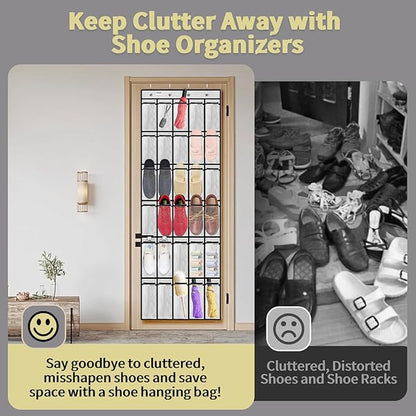 PAULONE Over the Door Organizer with 30 Large Pockets, 3 Sizes of Closet Hangers, Holds up to 69 lbs, Hanging Organizer with Clear Window for Children's Toys, Shoes, Diapers (White)