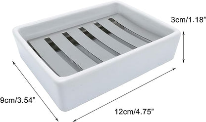 Ceramic Soap Dish Stainless Steel Soap Holder for Bathroom and Shower Double Layer Draining Soap Box