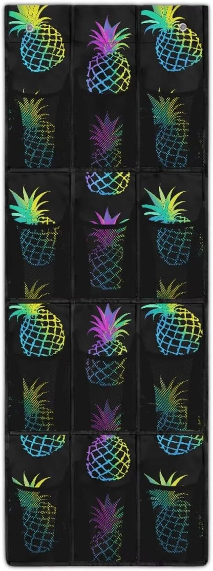 12-Pocket Over the Door Organizer, Transparent Mesh Compartments for Instant Visibility, Space-Saving Bathroom & Closet Storage,Pineapples