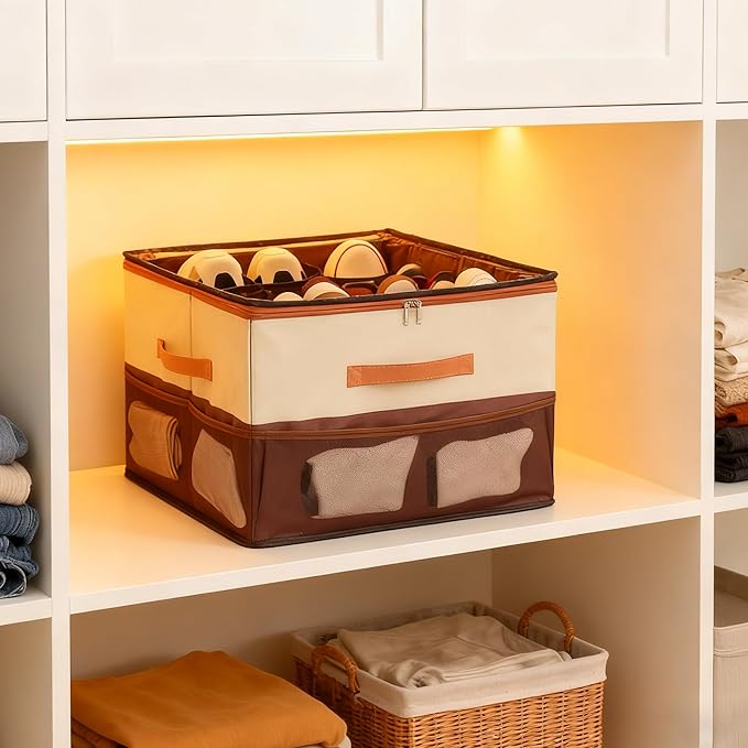 Extra Large Shoe Storage Box, Foldable Closet Organizer with Adjustable Dividers Spacious Storage Bin for Sneakers, Boots, Clothes, Pants & Handbags