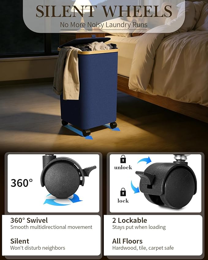 Laundry Hamper with Wheels, 75L Large Clothes Hamper with Removable Inner Bag, Collapsible Dirty Clothes Basket for Dorm, Rolling Dirty Clothes Basket for, Bedroom, Bathroom, Laundry Room