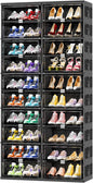 JEKO&JEKO 10 Tiers Foldable Shoe Rack Organizer Cabinet for Closet Entryway, Large Collapsible Shoe Storage Box with Magnetic Doors (Black)