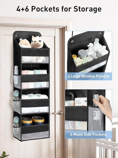 Yecaye 1 Pack Over the Door Organizer, 35.2lbs Load Toy Stuffed Animal Storage, Large Capacity Swing-proof Hanging Bathroom Organizers and Storage for Nursery Newborn Baby Essential Stuff Black