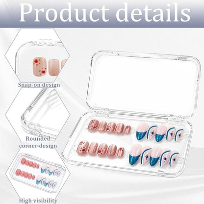 Press on nail storage Large Acrylic Nail Storage Box - Portable Versatile Organizer for Press - On Nails, Jewelry and More with 90 Pcs Adhesive Double Sided Tape 12 PCS