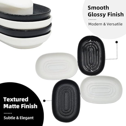 Ceramic Soap Dish for Bathroom & Kitchen Sink- Black Matte Textured Finish Bar Soap Holder for Shower - Easy to Clean Small Simple Oval Soap Dishes Holders for Bar Soaps, Sponges, Jewelry