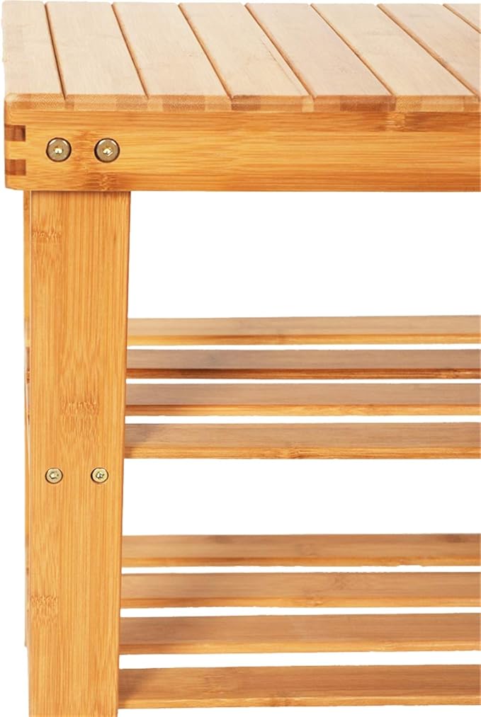 3-Tier Natural Bamboo Shoe Rack - Free Standing Shoe Shelf Organizer, Stackable Shoe Rack - Modern Entryway Shoe Organizer (Ships from USA)