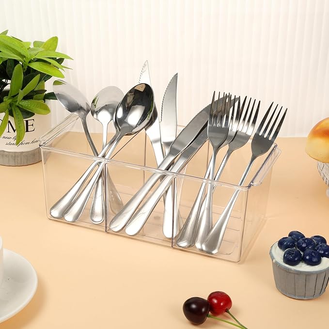 Rainmae Cutlery Storage Organizer, Plastic Silverware Caddy Organizer for Kitchen Countertop Organization - Holds Fork, Knife, Spoon, Tableware Storage Box for Kitchen Table Countertop Outdoor Picnic