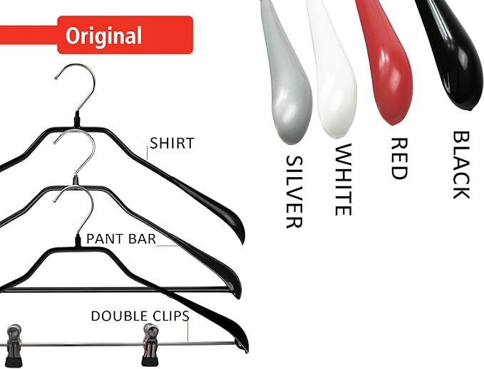 Mawa by Reston Lloyd BodyForm Series Non-Slip Space-Saving Clothes Hanger with Bar For Pants, 16 1/2", Style 42/LS, Set of 2, White