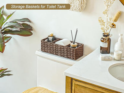StorageWorks 3-Section Wicker Baskets for Shelves, Hand-Woven Round Paper Rope Storage Baskets, Walnut, 2-Pack