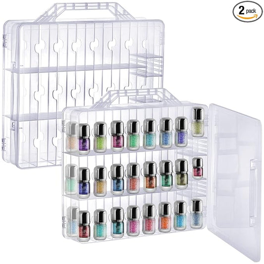 Foraineam 2 Pieces Double Side Universal Clear Nail Polish Organizer Box Nail Tools Holder Case for 48 Bottles with 8 Adjustable Dividers