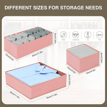 DIMJ Drawer Organizer for Clothing, 15 Pack Fabric Drawer Organizer Bins, Foldable Sock Organizer for Drawer, Dresser Organizer for Clothes, Socks, Bra, Tie (Pink)