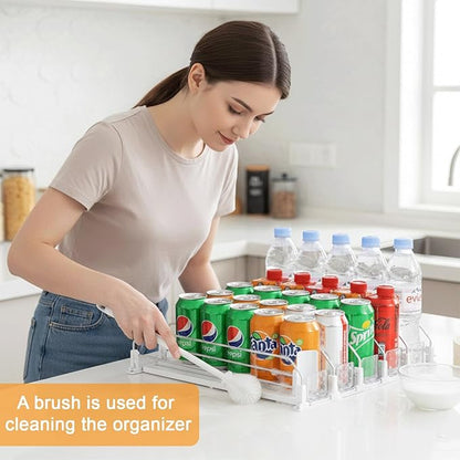 Drink Organizer For Fridge Large Capacity 5 Rows Soda Can Organizer, Automatic Pusher Glide with Removable Dividers For Drink Organizer, Can Holders For Fridge, Space-Saving Can Dispenser For Kitchen