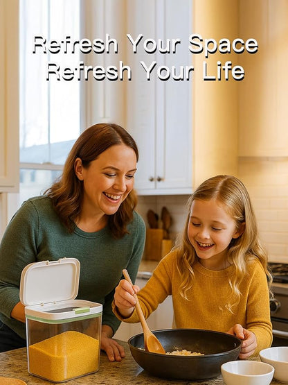 LivLab Mker Flour sugar storage containers with One-Press Lid | BPA-Free Clear PET Airtight food container with scoop| Stackable cereal Storage Organizer 8x6.5x5.5in 2.8L/6Lbs (green)