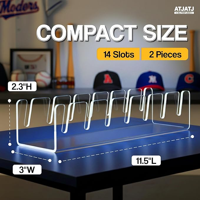 Hat Stand For Baseball Caps, 2 Pack No Install Clear Acrylic Hat Organizers for 14 Baseball Tennis Trucker Caps, Hat Storage Rack Display, Upgraded Anti-Slip Cap Holder For Closet, Bedroom, Dresser