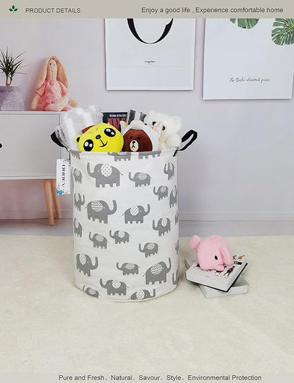 Round Elephant Laundry Basket,Collapsible Laundry Hamper for Nursery,Cute Elephant Toy Storage Bin for Kids,Waterproof Storage Basket for Home,Bedroom,Playroom,New Parent Gift(Grey Elephant)