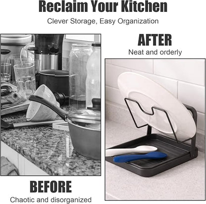 Pot Lid Holder, Carbon Steel Lid Holder Hand Free Slow Cooker Organizer for Bracket Keeping Countertops Kitchen Clean