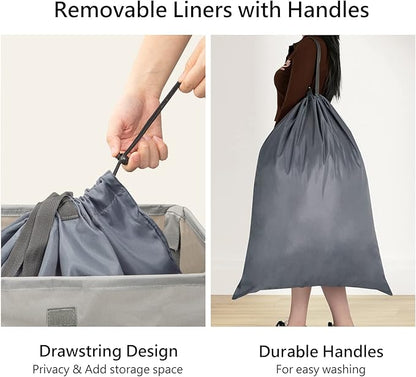 WOWLIVE 100L Laundry Hamper with Lid, Large Foldbale Laundry Basket with 2 Removable Bags and Handles, Tall Collapsible Dirty Clothes Hamper for Laundry Room, Bathroom, Dorm (Grey)