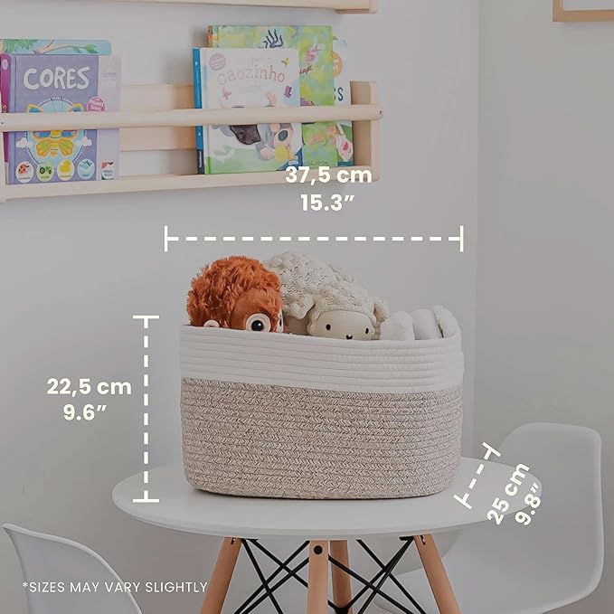 Brown Cotton Rope Basket for Shelf Storage - 15"×10"×9½" - Woven Decorative Basket for Organizing - Closet, Nursery, Bedroom - Toys, Books, Towels, Clothes