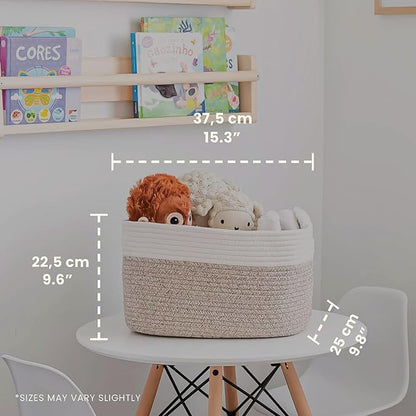 Brown Cotton Rope Basket for Shelf Storage - 15"×10"×9½" - Woven Decorative Basket for Organizing - Closet, Nursery, Bedroom - Toys, Books, Towels, Clothes