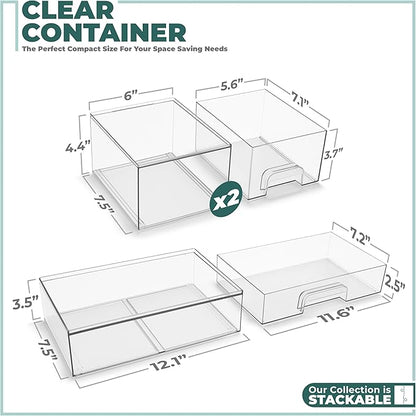 Sorbus Acrylic Storage Containers - 3 Pack, Stackable Storage Bins Set for Bathroom Organization - Clear Acrylic Drawer Organizers - Makeup Case Pull-Out Drawers (4.4’’ Tall and 12.1’’ Wide)
