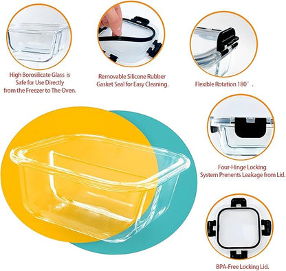 Bariatric Meal Prep Containers, 8 oz Glass Bariatric Portion Control Containers with Two 4 oz Compartments (3 Pack), Reusable Lunch Box Bento Box with Lids, Glass Snack Containers with Lids