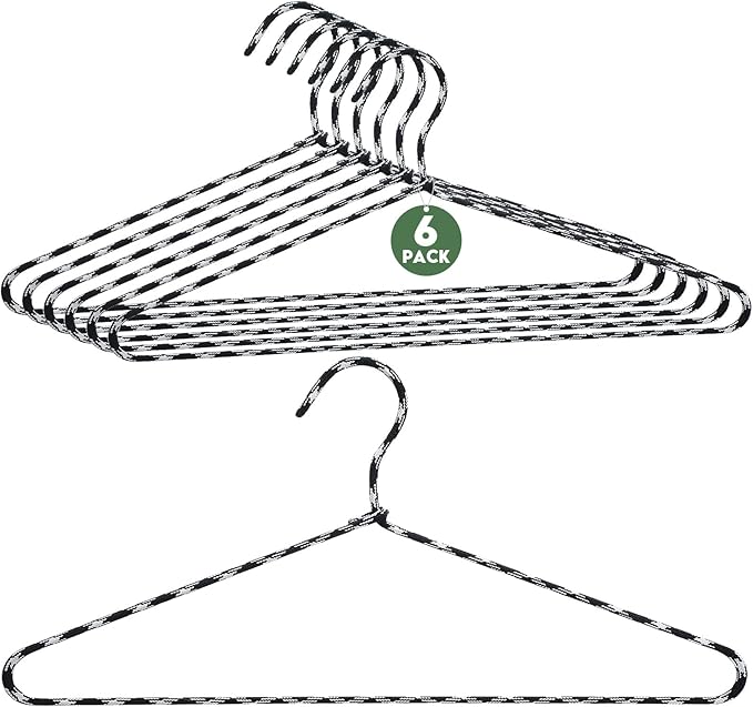 GlikCeil 6 Pcs Fabric Wrapped Metal Hangers Covered Wire Hanger Metal Coat Hangers Non Slip for Clothes Closet Clothing Suit Shirt Pant (Gray,Stripe Style)