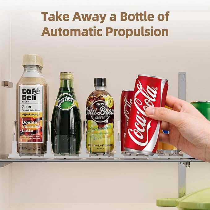 HIYOHIYO 3 Row Auto-Push Drink Organizer for Fridge, Automatic Pushing Can Dispenser for Supermarket Shelf Storage, Self Push Beverage Rack for Commercial Refrigerator Adjustable Width (Depth 15")