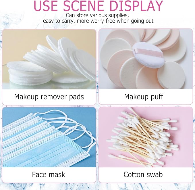 3-Piece Portable Travel Pad Holder - Bathroom Countertop Storage Organizer - Cotton Pad, Swab, Floss Dispenser (Blue, Pink, Transparent)