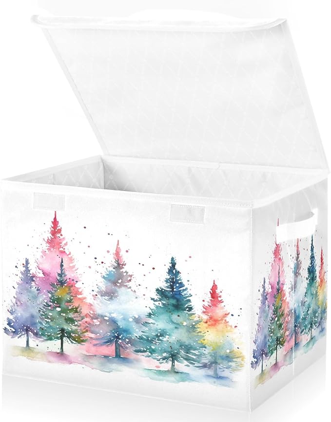 senya Christmas Baskets Collapsible Storage Bins with Lids, Colorful Christmas Tree Storage Boxes Clothes Baskets for Organizing