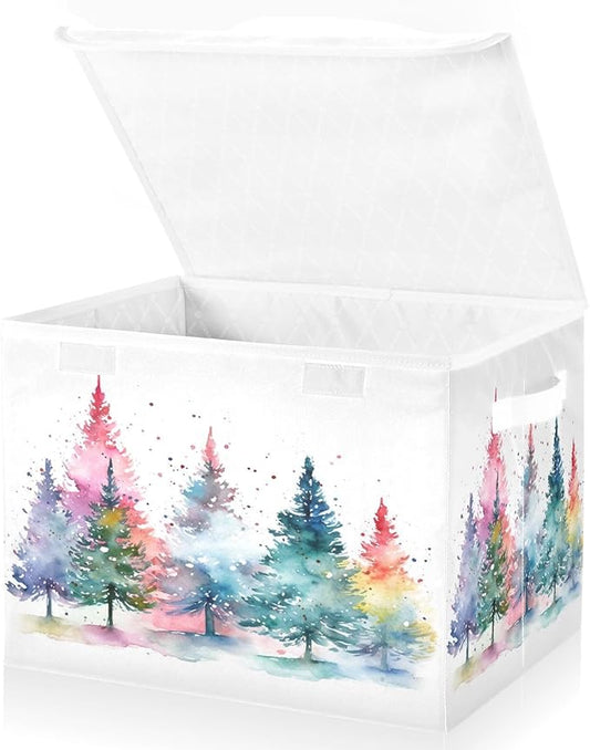 senya Christmas Baskets Collapsible Storage Bins with Lids, Colorful Christmas Tree Storage Boxes Clothes Baskets for Organizing