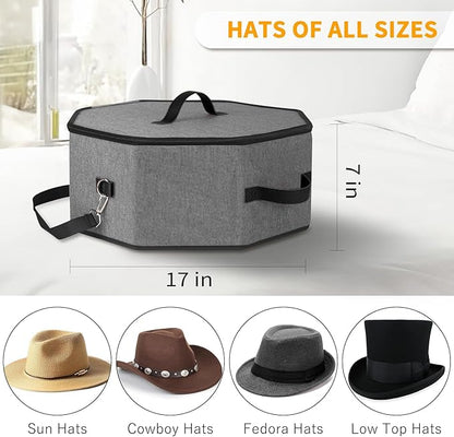 Hat Box for Travel and Storage, Womens Cowboy Hat Box, Collapsible Hat Case Cowboy Cap Hat Organizer for Closet with Handles, Hat Bag Hat Case (Black)
