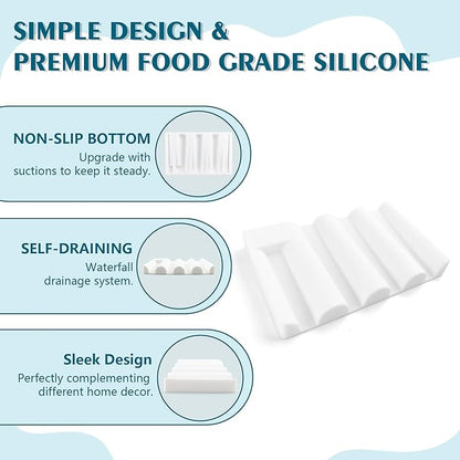 Silicone Soap Dish,Self Draining Soap Holder Perfect for Shower,Bathroom Sink,Kitchen Sink & Travel,Non-Slip Bar Soap Holder Extend Soap Life,Keep Soap Bars Dry & Easy Cleaning White-2Pcs