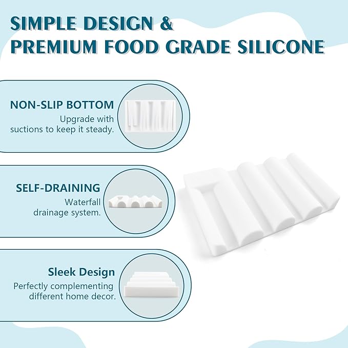 Silicone Soap Dish,Self Draining Soap Holder Perfect for Shower,Bathroom Sink,Kitchen Sink & Travel,Non-Slip Bar Soap Holder Extend Soap Life,Keep Soap Bars Dry & Easy Cleaning White-1Pcs