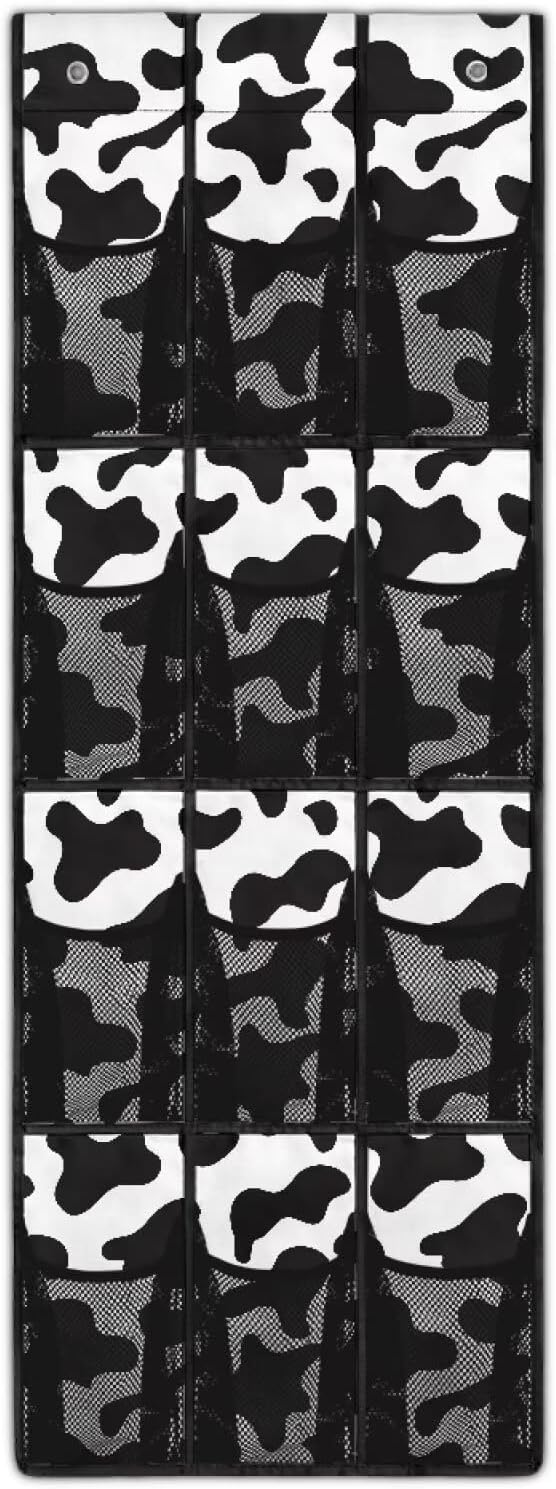 Cowhide Over The Door Shoe Organizer 12 Pockets Wall Hanging Storage Space Saving Over The Door Closet Organizer Large Capacity Shoe Holder Hanger for School