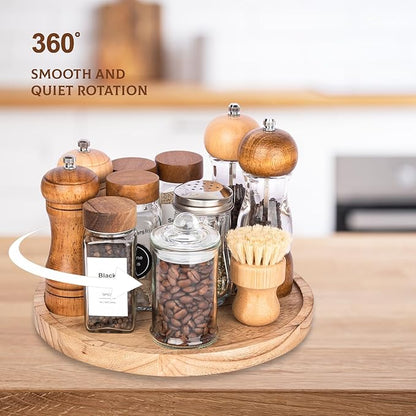 Wood Lazy Susan Organizer Kitchen Turntable for Cabinet Farmhouse Bathroom Decor Round Decorative Tray for Vanity, Counter, Sink, Coffee Table, 11 Inch, Brown