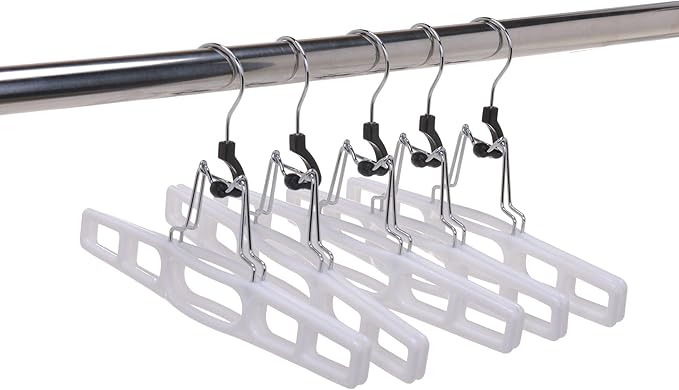 Premium Skirt Hangers 60-Pack - Thin Space-Saving Skirt Hanger Set with Clamp, Pant Hanger, Shorts Hangers with Heavy-Duty Locking Clasp, Multipurpose Quality Jean Hangers Set (White, 60)