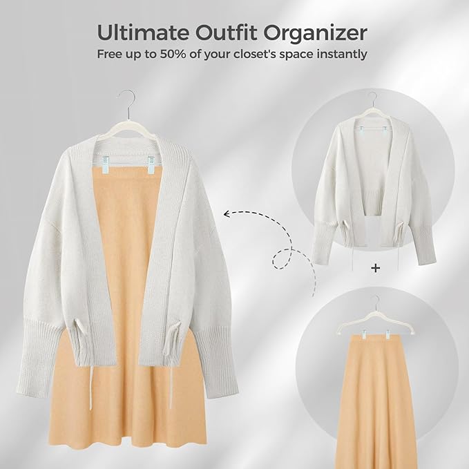 HOUSE DAY Velvet Hangers with Adjustable Clips 10 Pack, Non-Slip Suit Organizer with 360° Hook - Heavy Duty Hanger for Pants, Skirts, Blouses, Dresses - Outfit Hangers All-Season Space Saver (Ivory)