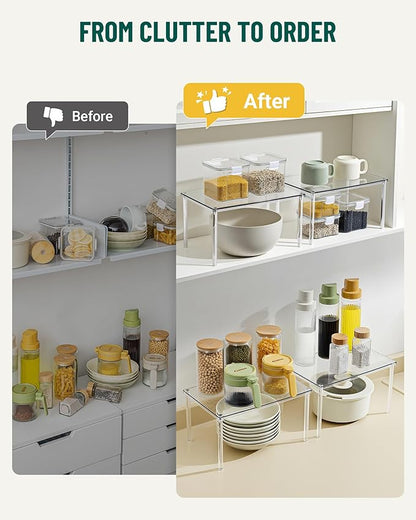Bobomoment Acrylic Cabinet Organizer, Set of 4 Spice Rack Organizer for Cabinet, Desk Countertop Shelf Organizer, Pantry Kitchen Storage and Organization, Stackable Shelves House Essentials for Gift