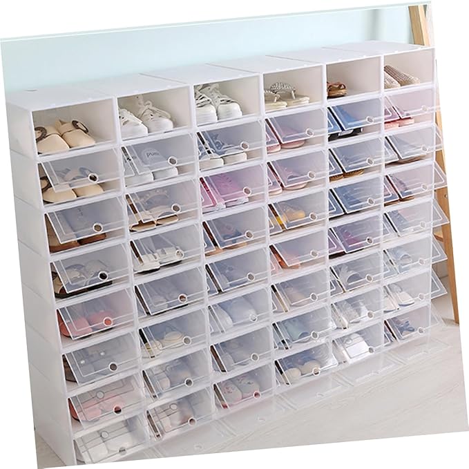 Outanaya 12pcs Thickened Transparent Stackable Plastic Shoe Storage Boxes White Shoe Organizer for Closet Entryway under Bed Use