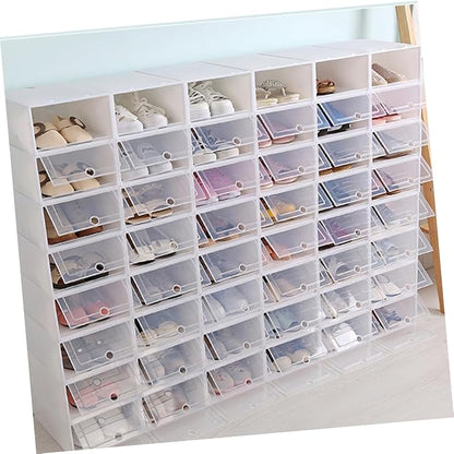 Outanaya 12pcs Thickened Transparent Stackable Plastic Shoe Storage Boxes White Shoe Organizer for Closet Entryway under Bed Use