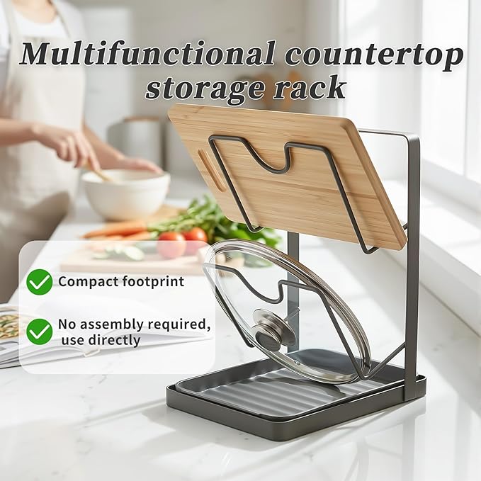 304 Stainless Steel Pot Lid Holder 2-Tier Heavy Duty Pot Lid Multifunctional Kitchen Countertop Kitchen Pot Lid Storage Rack Multifunctional Pots Lids Organizer Rack with Removable Drip Tray